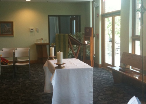 Holy Innocents Hall set up as a worship space for summer