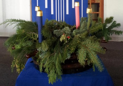 Advent Wreath with Blue Advent Banners