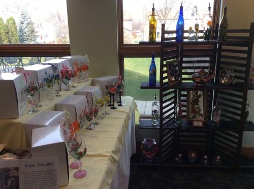 Painted wineglasses, bottles, and decor